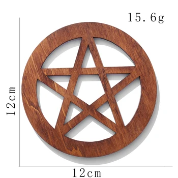 Pentagram Yuvarlak Ahşap Coaster Mat Taban Kehanet Töreni Yıldız Yer Mat yemek masası Sunak Pad Ritüel Büyücülük Malzemeleri