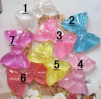 20 adet / grup Mix Renkler 10 Tasarım Cabochons Botoes Düz Geri Reçine Glitter Pastel Konfeti Yay Reçine Kızlar İçin DIY telefon süsü