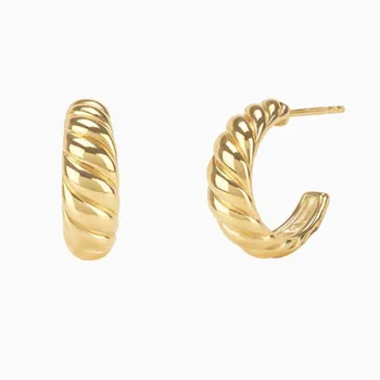 Kruvasan küçük C hoop küpe paslanmaz çelik kadınlar için altın kaplama moda minimalist halat şekli hoop küpe moda 2020