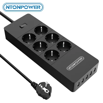 NTONPOWER Akıllı güç şeridi Ağ Filtresi Çoklu Fiş 5 USB Soket Dalgalanma Koruyucusu Güç Kablosu Duvar şarj adaptörü Ev için