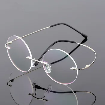 Katlanabilir Titanyum Yuvarlak Gözlük Çerçeveleri Erkekler Çerçevesiz Esnek Optik Çerçeve Reçete Gözlük Kadınlar Alaşım Bacaklar Gözlük 1