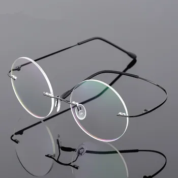 Katlanabilir Titanyum Yuvarlak Gözlük Çerçeveleri Erkekler Çerçevesiz Esnek Optik Çerçeve Reçete Gözlük Kadınlar Alaşım Bacaklar Gözlük 4