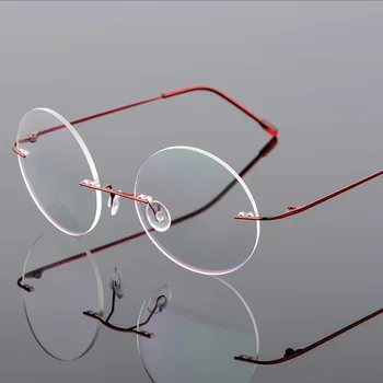 Katlanabilir Titanyum Yuvarlak Gözlük Çerçeveleri Erkekler Çerçevesiz Esnek Optik Çerçeve Reçete Gözlük Kadınlar Alaşım Bacaklar Gözlük 5