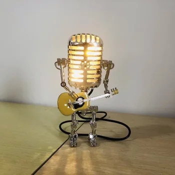 Sıcak Satış Vintage Mikrofon Robot Lamba Oyun Gitar Masa led lamba ışığı Vintage Minyatürleri El Sanatları Aydınlatma Ofis Ev Dekorasyon