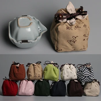 1 ADET Taşınabilir Pamuk Boş Kumaş saklama çantası Bez Çanta Çay Cozies Bir Çaydanlık Dize Keten Demlik Bağlı çay fincanları Günlük Kullanım