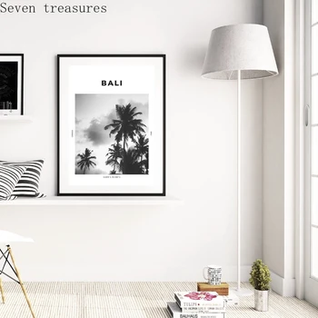 Bali Seyahat Baskı Siyah Beyaz Fotoğraf Posteri Duvar Sanatı Koordinatları Canggu Ubud Ev Dekor Palmiye Ağacı Tropikal Resim Boyama 0