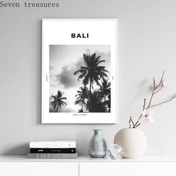Bali Seyahat Baskı Siyah Beyaz Fotoğraf Posteri Duvar Sanatı Koordinatları Canggu Ubud Ev Dekor Palmiye Ağacı Tropikal Resim Boyama 1