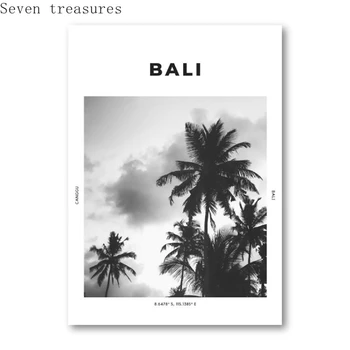 Bali Seyahat Baskı Siyah Beyaz Fotoğraf Posteri Duvar Sanatı Koordinatları Canggu Ubud Ev Dekor Palmiye Ağacı Tropikal Resim Boyama 3