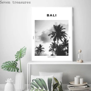 Bali Seyahat Baskı Siyah Beyaz Fotoğraf Posteri Duvar Sanatı Koordinatları Canggu Ubud Ev Dekor Palmiye Ağacı Tropikal Resim Boyama 4