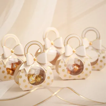 50 Adet Taşınabilir şeker kutusu Sevimli Yay Mini hediye çantası Kutusu Parti Bebek Duş Kağıt Çikolata düğün şeker kutusu İyilik Kutuları