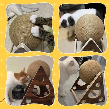 Doğal Sisal Kedi Scratcher Topu Aşınmaya dayanıklı Kedi Ağacı Oyuncak katı ahşap Kedi Pençe Taşlama Kurulu Yavru Oyuncaklar Kedi Kulesi 1