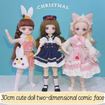 28cm Anime Bebek Tam Set Komik Yüz 1/6 Bjd oyuncak bebekler Giysileri ile Takım Elbise Aksesuarları Kız Giyinmek Oyuncak çocuklar için