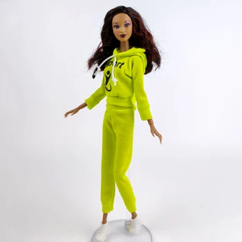 Yeşil Çift Sevgilisi Spor Giyim Seti barbie bebek Kıyafetler Ken erkek oyuncak bebek 1/6 Hoodies Ceket Pantolon Pantolon Ayakkabı Oyuncaklar