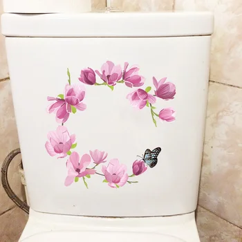 ZTTZDY 23.6×22.9 CM Pembe Manolya Kelebek Çelenk Yatak Odası duvar çıkartmaları Çiçek Tuvalet WC Aksesuarları T2-1249