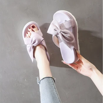 Terlik Kadın Yaz Yay İle Kalın Taban Slaytlar Kadın Açık Sandalet Ayakkabı Bayanlar Flip Flop Takozlar Topuklu Yeni Varış 2022 5