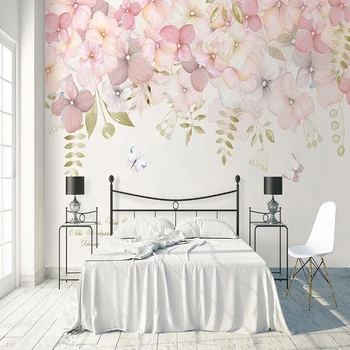Özel Fotoğraf Duvar Duvar Sanatı Romantik Pastoral El Boyalı Pembe Çiçekler Yağlıboya Oturma Odası Yatak Odası Duvar Kağıtları Ev Dekor