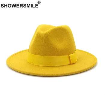 SHOWERSMILE Ordu Yeşil Yün Keçe Caz fötr şapkalar Erkekler Kadınlar Geniş Ağız Sombrero İngiliz Tarzı Fötr Resmi Panama Kap Elbise Şapka 0