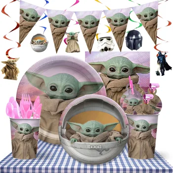 Mandaloryalı Bebek Yoda Parti Malzemeleri Kağıt Tabaklar Bardak Peçeteler Sofra Masa Örtüsü YODA BEBEK Duş Parti Dekorasyon Balonlar 3