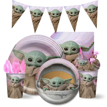 Mandaloryalı Bebek Yoda Parti Malzemeleri Kağıt Tabaklar Bardak Peçeteler Sofra Masa Örtüsü YODA BEBEK Duş Parti Dekorasyon Balonlar 5