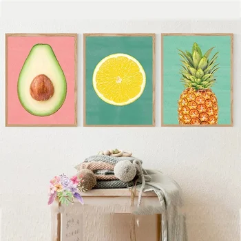 Limon Ananas Avokado Meyve Tuval Boyama Posteri Baskılar duvar Sanatı Vintage Resimleri için Oturma Odası Mutfak Ev Dekor Cuadros 0