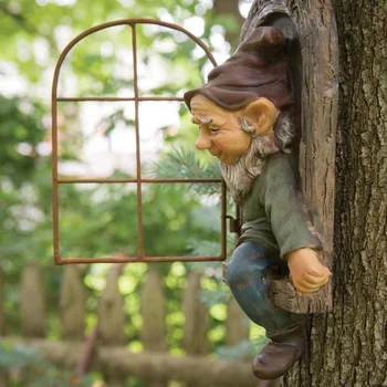 Bahçe Gnome Heykeli Elf Kapıdan Ağaç Hugger Heykelcik Ev Yard Sundurma Dekor Süsler 2021