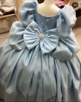 Tatlı Mavi Çiçek Kız Elbise Katmanlı Ruffles Pileli Uzun doğum günü elbiseleri Büyük Alt İlk Communion Elbise