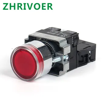 22mm anlık XB2-BW3361 1NO 24 V/AC220V/AC380V yuvarlak basmalı düğme anahtarı ile LED / Neon ışık yeşil, kırmızı, sarı, mavi