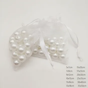 100 adet Beyaz hediye çantası Ambalaj Malzemeleri Organze hediye keseleri İpli Poşet Takı Hediye keseleri organze kılıflı çanta Takı Çantası