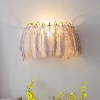 Iskandinav tüy duvar lambası modern basit ve sıcak Prenses Odası başucu lambası hediyeler LED ampul 2