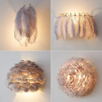 Iskandinav tüy duvar lambası modern basit ve sıcak Prenses Odası başucu lambası hediyeler LED ampul 5