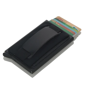 Yeni erkek kredi kart tutucu Otomatik kart tutucu Alüminyum Mini Cüzdan Arka Cep KİMLİK Kartı RFID Engelleme çanta 0