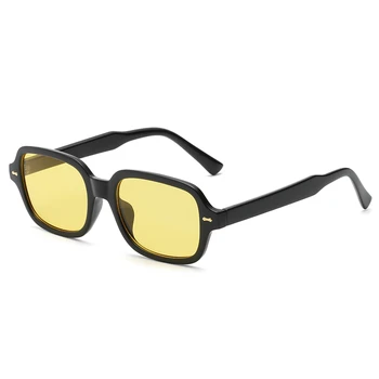 Moda Küçük Kare Güneş Gözlüğü Kadın Erkek Lüks Marka Tasarımcısı Vintage Sunglass Kadın Erkek Siyah Sarı güneş gözlüğü UV400