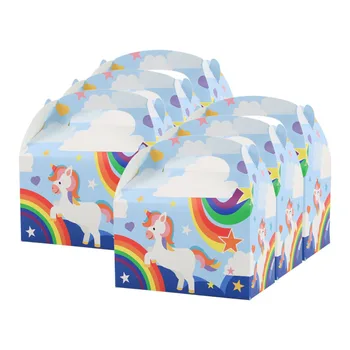 4 adet Unicorn Parti Kağıt Şeker Hediye Çantası Şeker Çerez Bisküvi Kutusu 1st Çocuklar Unicorn Doğum Günü Partisi Dekorasyon Bebek Duş Malzemeleri 0