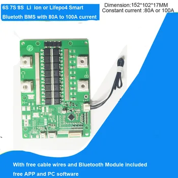 7S 8S 24V Li İon veya Lifepo4 akıllı bluetooth BMS UART iletişimi ile 80A veya 100A sabit akım Akıllı PCB yazılımı