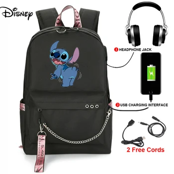 Disney Açık Çanta Lilo Dikiş Fermuar USB Şarj Yüksek Kapasiteli Bebek Sırt Çantası Kadın Oxford Okul Çantaları Genç Kız Öğrenciler