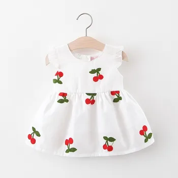 Bebek Elbise Güzel Yaz Bebek Bebek Kız Giysileri Kiraz Çilek Meyve Baskı Kolsuz Pamuk Moda Yürümeye Başlayan Elbiseler 0-3Y
