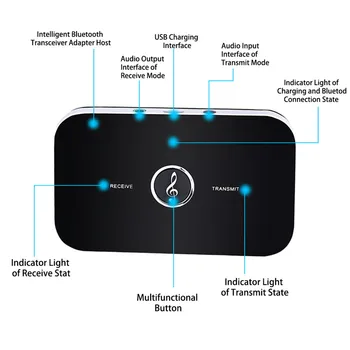 Bluetooth 5.0 kablosuz av alıcısı-vericisi Alıcı 3.5 mm RCA AUX Jack Stereo Müzik Kablosuz Adaptör Dongle Araba PC TV Kulaklık