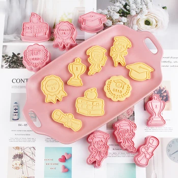 8 Adet / takım Mezuniyet Serisi Karikatür Bisküvi DIY kurabiye kalıbı Kesici 3D Bisküvi Pişirme Kalıp Plastik Dekorasyon mutfak gereçleri