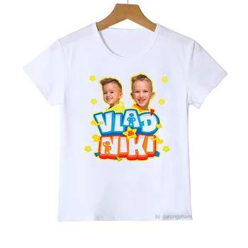Yeni Erkek T-Shirt Komik Vlad Ve Niki Karikatür Baskı Çocuk Giysileri Tişörtleri Yaz Toddler T Shirt Moda Erkek Giysileri Beyaz Tops