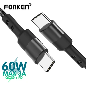 FONKEN USB C Tipi C Tipi Kablo 60W PD Şarj Cihazı USB C Kablosu 1M 2M Çift Tip-C Hızlı Şarj Telefon Laptop İçin Güç Tipo C Kablosu 4