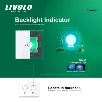 Livolo AB Standardı 2 Yolları Kontrol Duvar Dokunmatik Ekran Anahtarı, 4 Renkler CrystalPanel,220-250 V,çapraz / geçiş anahtarı, 2 adet/paket