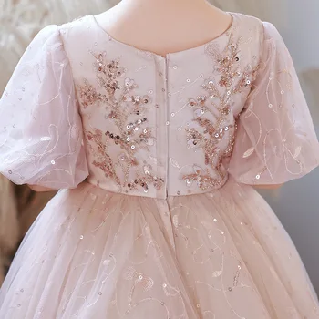 Gelinlik Prenses Elbise Kızlar İçin Pullu Tül Doğum Günü Partisi Tül Elbise Çiçek Kız Düğün Pageant Uzun Communion Elbise 4