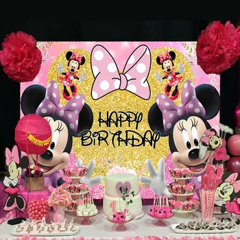 Disney Altın pembe sim Çiçek Minnie Mouse Zemin Parti Malzemeleri Fotoğraf Backdrop Doğum Günü Arka Plan Kız Dekorasyon