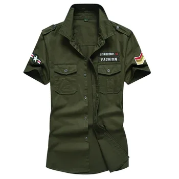 Askeri erkek Gömlek Büyük Boy Kısa Kollu Gömlek Saf Pamuk Streetwear Casual Gömlek Erkek Giyim Chemise Homme 6XL MFJH105 4