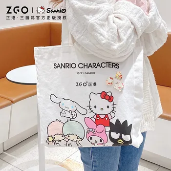 Kawaii Sanrios Anime Melodi Cinnamorol Tuval omuzdan askili çanta Bayanlar Alışveriş Çantaları Bakkal Çanta Tote Kitap Çantası Kız Hediye Oyuncaklar