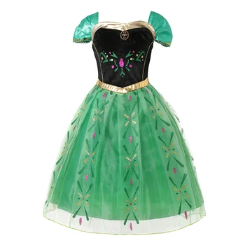 Disney Dondurulmuş Kostüm Prenses Anna Kızlar Elbise Cosplay Kar Kraliçe Kostüm Çocuk Elbise Çocuklar Halloween Parti Anna Elsa Elbise 1