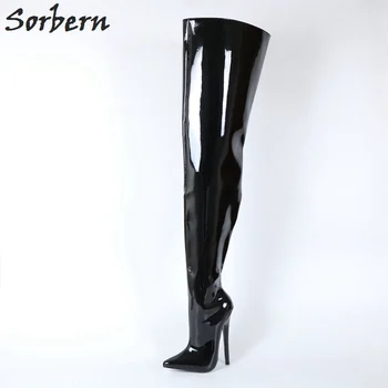 Sorbern Zor Kadınlar İçin Özel Bot Fetiş Yüksek Topuklu Ayakkabılar Bacak cm / 12 CM Stiletto Boot Altın Çocuk Kasık Boşluğuna