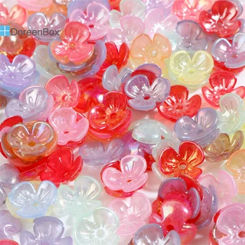500 Adet Akrilik Flora Toplama Boncuk Caps Bulgular Çiçek Rastgele Renk 10mm De DIY Takı Aksesuarları için Caps x Boncuk 9mm