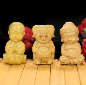 Mini Keşiş Budist Servet Domuz Şimşir Oyma Buda Guanyin Maitreya Shakya Muni Louts Kolye El Sanatları Şekil Heykelcik Dekor 2