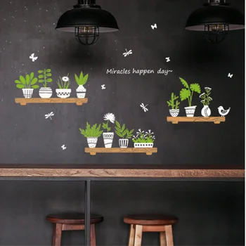 Bitki Cam Saksı Vitrin Sticker Saksı dIY Duvar Çıkartmaları Homen Cafe Dekor Su Geçirmez Duvar Kağıtları#T2 0